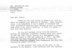 La lettera del sindaco di Halifax che accoglie i suggerimenti d Brunilde per la risistemazione del cimitero.